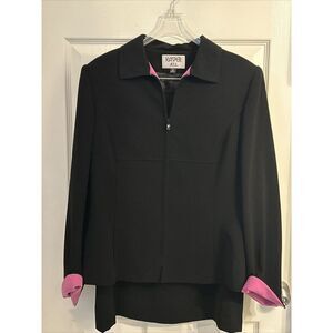 Kasper ASL Skirt Suit Size 12 Black Pink Satin Lapel Slit Bracelet Cuff‎ Lined